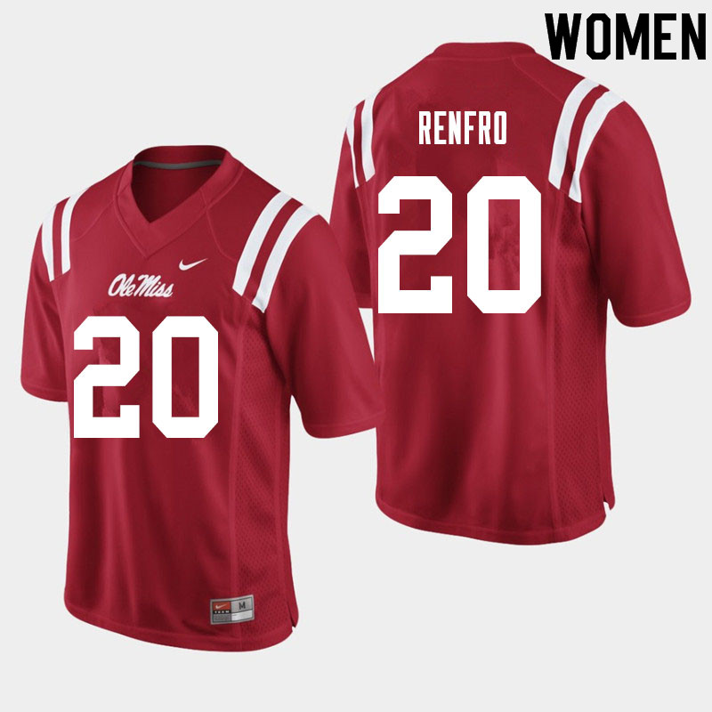 Women #20 Kade Renfro Ole Miss Rebels College Football Jerseys Sale-Red